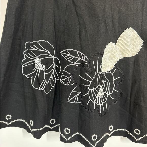 Etcetera Linen Skirt Black White Embroidery Beaded Ribbon 10 Whimsigoth Fairy - Picture 9 of 13